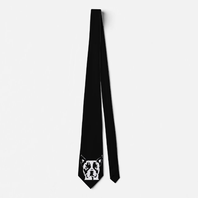 Boston Terrier Black & White Pop Art Dog Face Tie (Front)