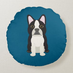 Boston Terrier blue Round Pillow