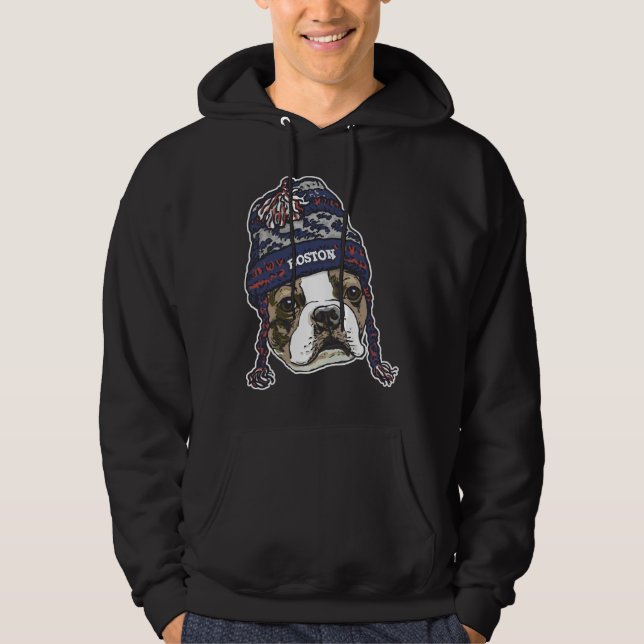Boston Terrier Blue Sports Beanie Hoodie (Front)