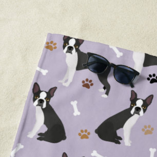 Boston Terrier Bones and Paws Beach Towel