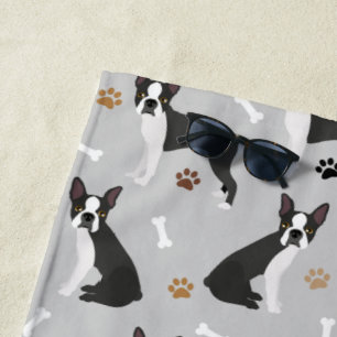 Boston Terrier Bones and Paws Beach Towel