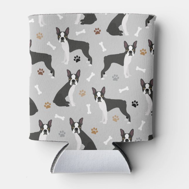 Boston Terrier Bones and Paws Can Cooler (Front)