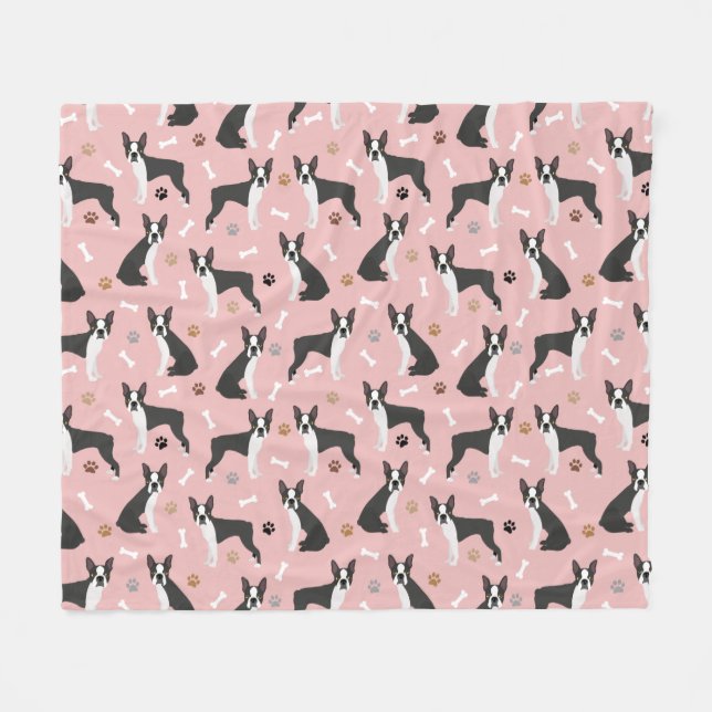 Boston Terrier Bones and Paws Fleece Blanket (Front (Horizontal))