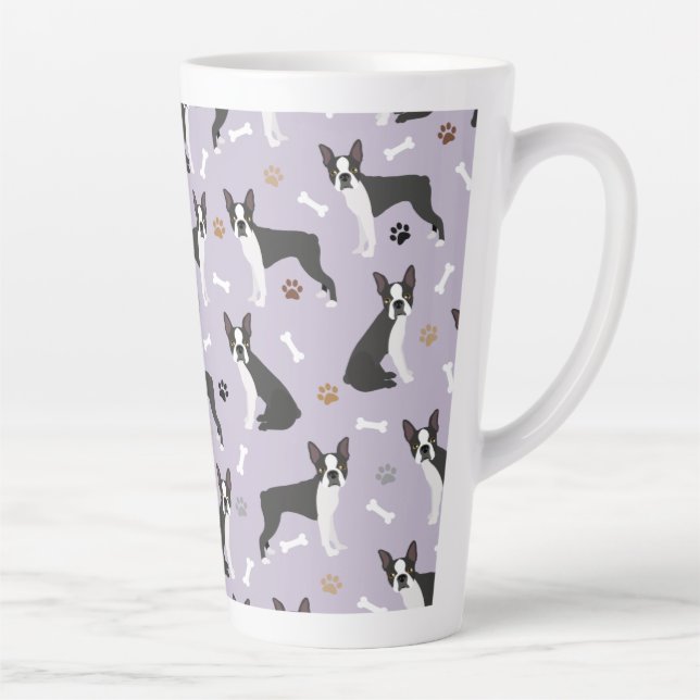 Boston Terrier Bones and Paws Latte Mug (Right)