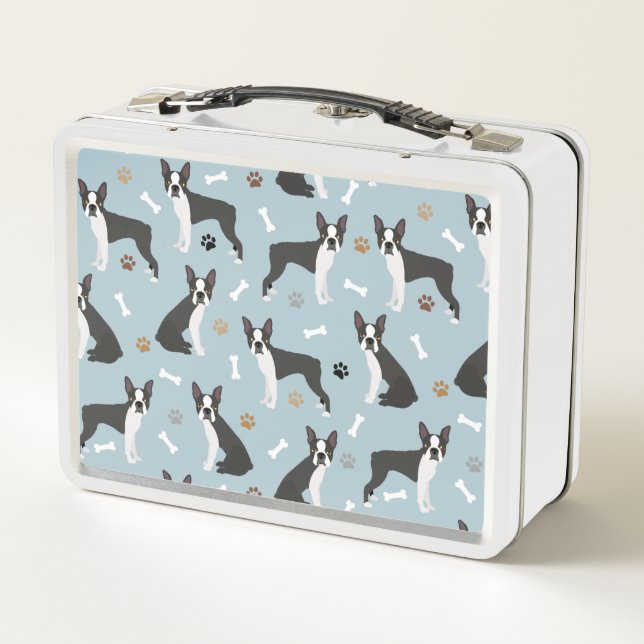 Boston Terrier Bones and Paws Metal Lunch Box (Back)
