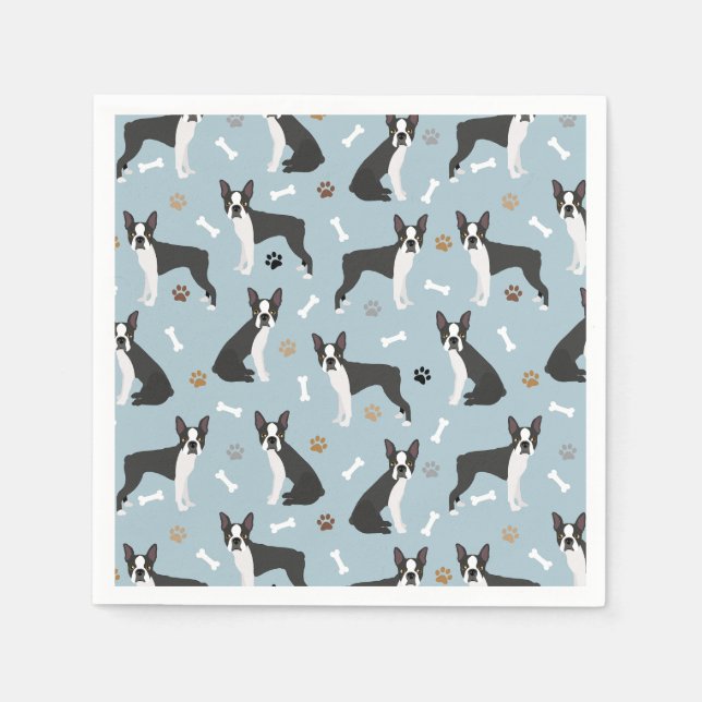 Boston Terrier Bones and Paws Napkin (Front)