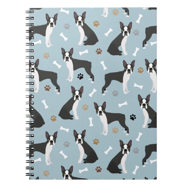 Boston Terrier Bones and Paws Notebook (Front)