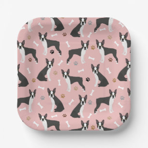 Boston Terrier Bones and Paws Paper Plates