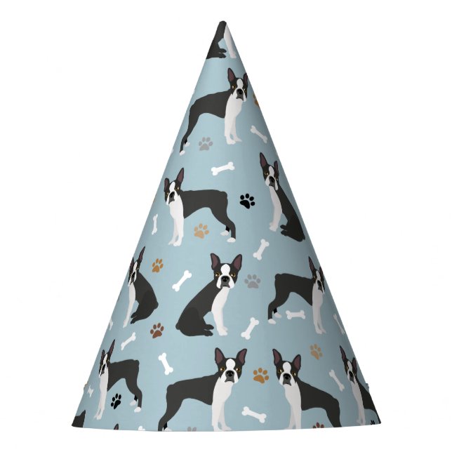 Boston Terrier Bones and Paws Party Hat (Front)