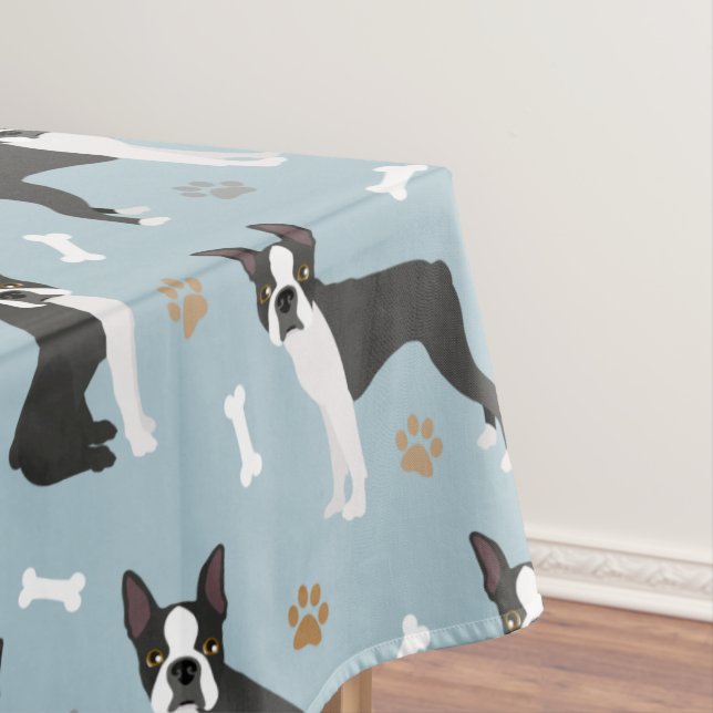 Boston Terrier Bones and Paws Tablecloth (In Situ)