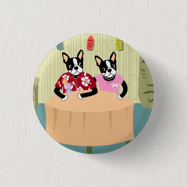 Boston Terrier Boy & Girl 1 Inch Round Button (Front)