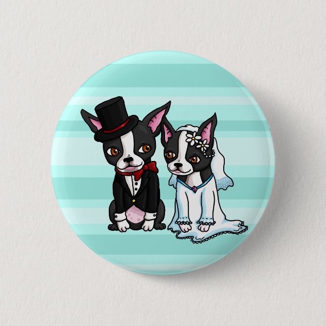 Boston Terrier Bride and Groom 2 Inch Round Button (Front)