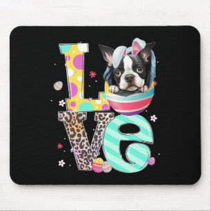 Boston Terrier Bunny Face Dog Animal Lover Easter Mouse Pad