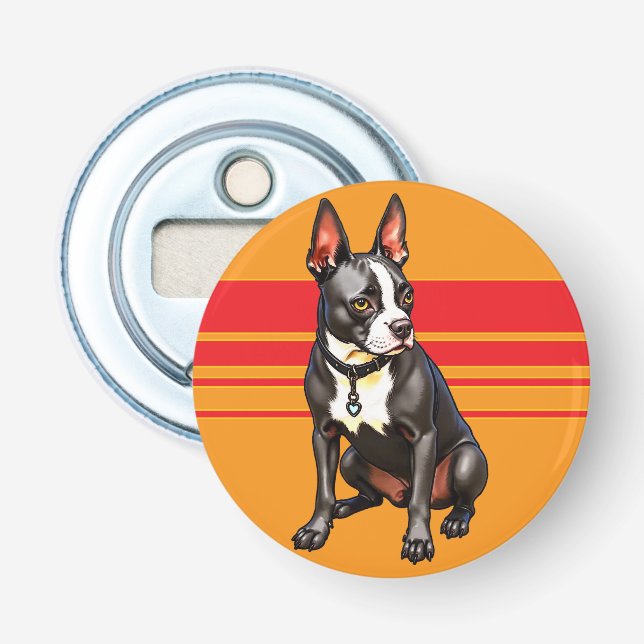 Boston Terrier Button Bottle Opener (Front)