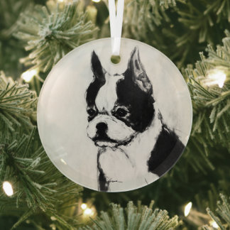 Boston Terrier by Hevener Glass Ornament