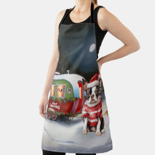 Boston Terrier Caravan Christmas Adventure  Apron