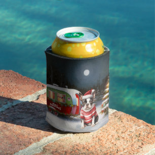 Boston Terrier Caravan Christmas Adventure Can Cooler