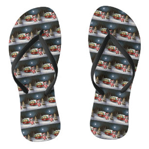 Boston Terrier Caravan Christmas Adventure  Flip Flops