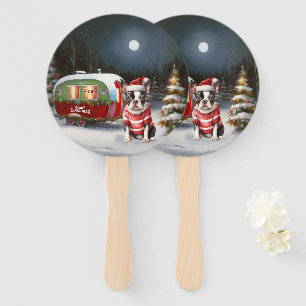 Boston Terrier Caravan Christmas Adventure  Hand Fan