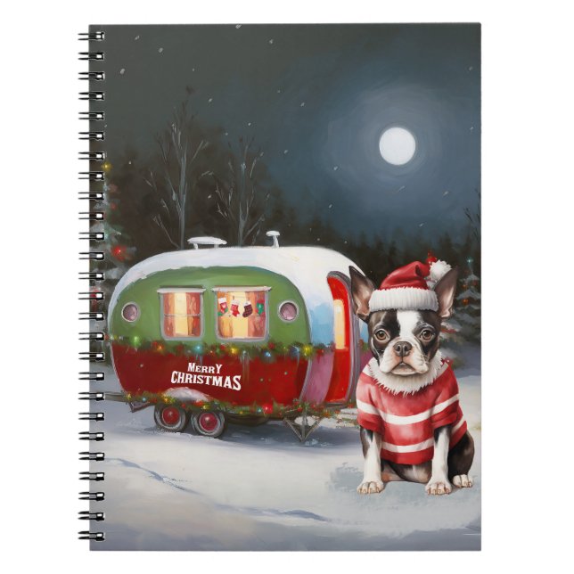 Boston Terrier Caravan Christmas Adventure  Notebook (Front)