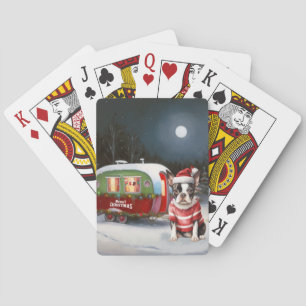 Boston Terrier Caravan Christmas Adventure Playing Cards