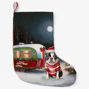 Boston Terrier Caravan Christmas Adventure Small Christmas Stocking
