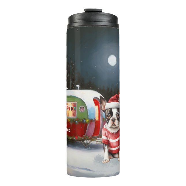 Boston Terrier Caravan Christmas Adventure  Thermal Tumbler (Front)