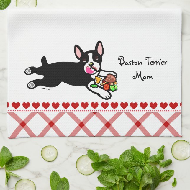 Boston Terrier Cartoon Kitchen Towel (Folded)