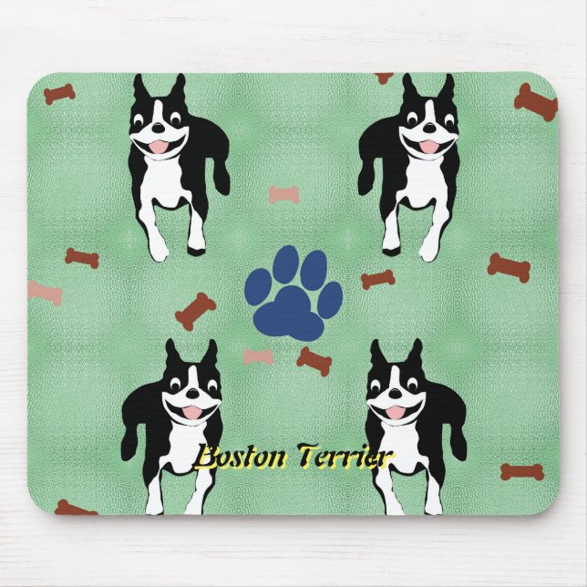 Boston Terrier Cartoon Mouse Pad (Front)