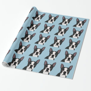 boston terrier cartoon wrapping paper
