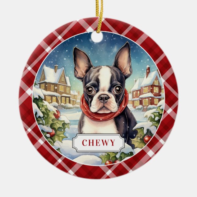 Boston Terrier Ceramic Circle Ornament (Front)