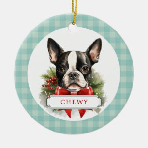 Boston Terrier Ceramic Circle Ornament