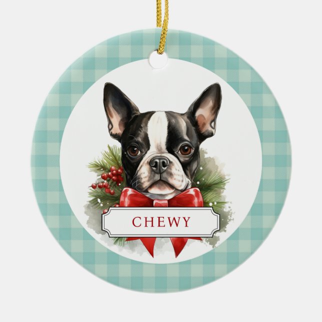 Boston Terrier Ceramic Circle Ornament (Front)