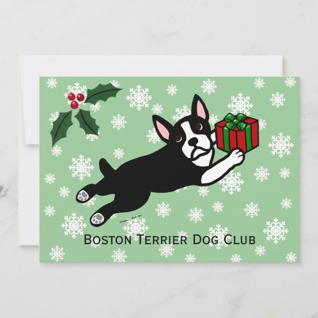 Boston Terrier Christmas 2 Cartoon Snowflakes Invitation (Front)