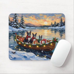 Boston Terrier Christmas Boat Holiday Mouse Pad