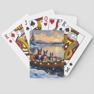 Boston Terrier Christmas Boat Holiday Playing Cards