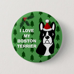 Boston Terrier Christmas Cartoon 2 Inch Round Button