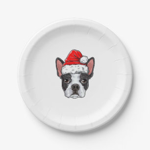 Boston Terrier Christmas Dog Santa Hat Xmas Boys K Paper Plate