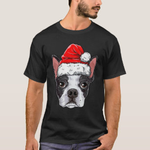 Boston Terrier Christmas Dog Santa Hat Xmas Boys K T-Shirt