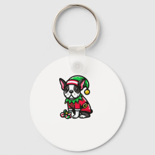 Boston Terrier Christmas Elf Funny Dog Xmas Keychain