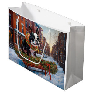 Boston Terrier Christmas Festive Season Large Gift Bag