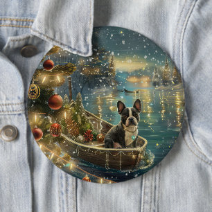 Boston Terrier Christmas Festive Voyage 6 Inch Round Button