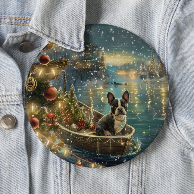 Boston Terrier Christmas Festive Voyage 6 Inch Round Button (In Situ)