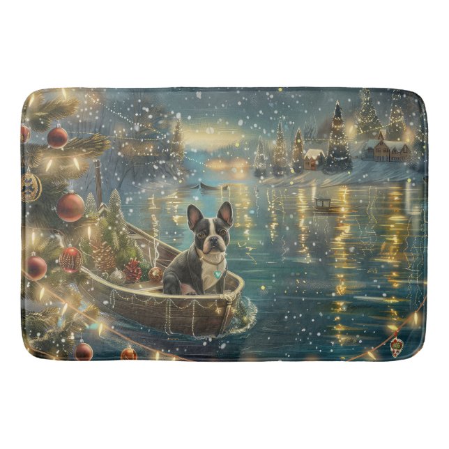 Boston Terrier Christmas Festive Voyage Bath Mat (Front)