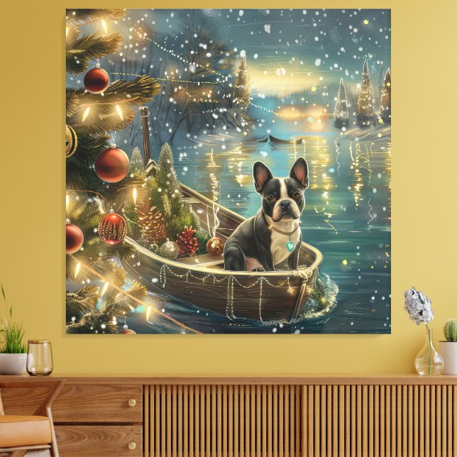 Boston Terrier Christmas Festive Voyage Canvas Print (Insitu(LivingRoom))