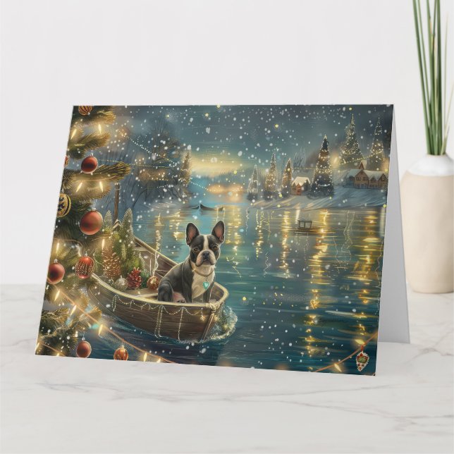 Boston Terrier Christmas Festive Voyage Card (Front)