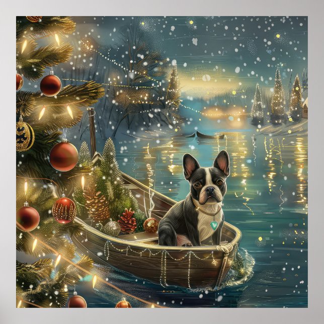 Boston Terrier Christmas Festive Voyage Poster (Front)