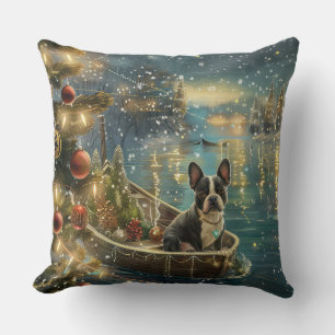 Boston Terrier Christmas Festive Voyage Throw Pillow