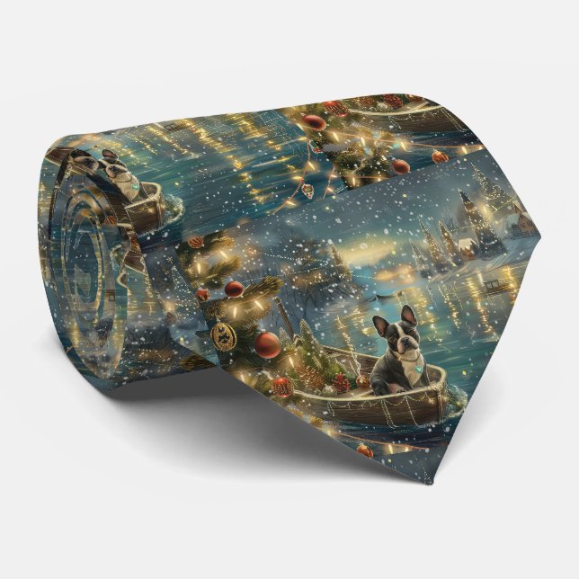 Boston Terrier Christmas Festive Voyage Tie (Rolled)