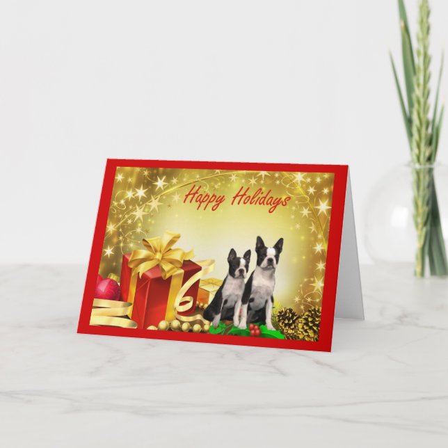 Boston Terrier Christmas Gifts Greeting Card (Front)